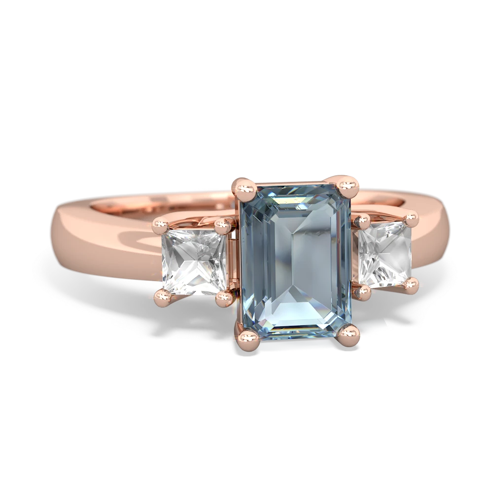 Aquamarine Three Stone Emerald-Cut Trellis 14K Rose Gold ring R4021