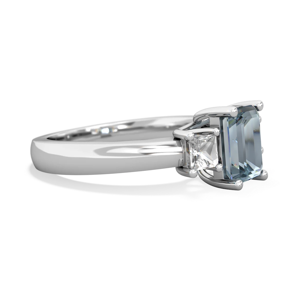 Aquamarine Three Stone Emerald-Cut Trellis 14K White Gold ring R4021