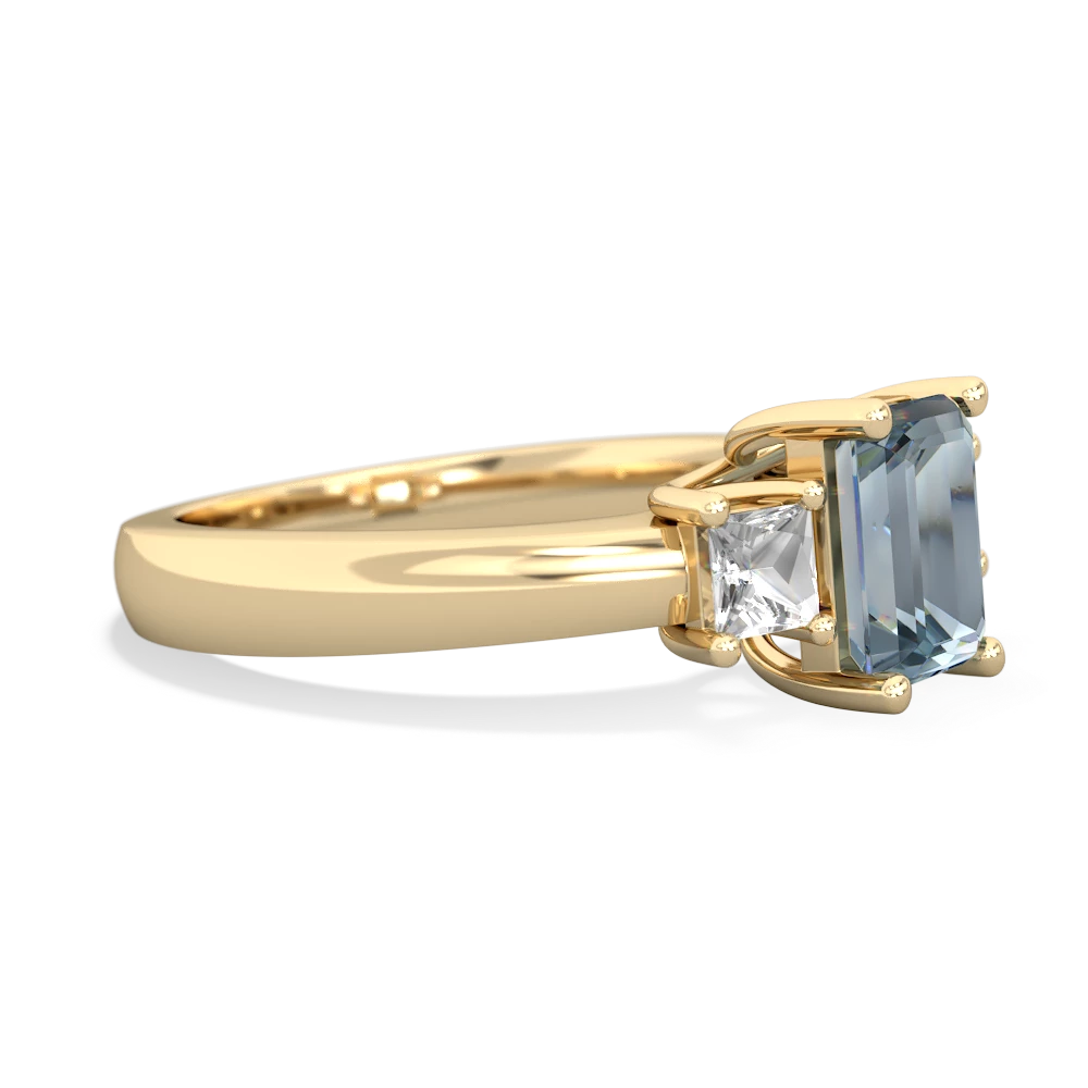 Aquamarine Three Stone Emerald-Cut Trellis 14K Yellow Gold ring R4021