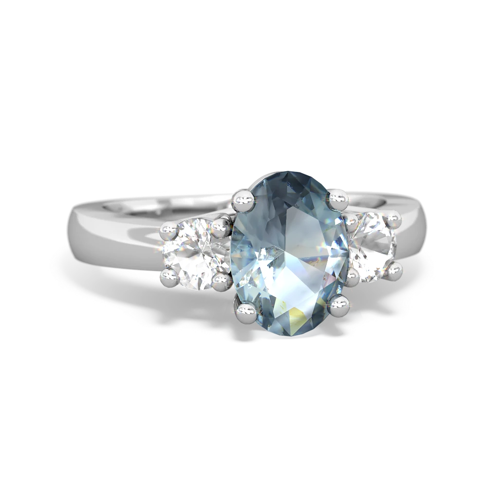 Aquamarine Three Stone Oval Trellis 14K White Gold ring R4024