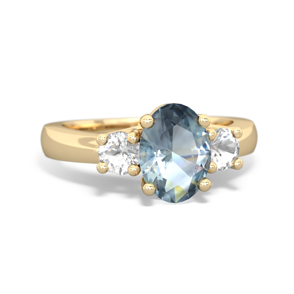 Aquamarine Three Stone Oval Trellis 14K Yellow Gold ring R4024