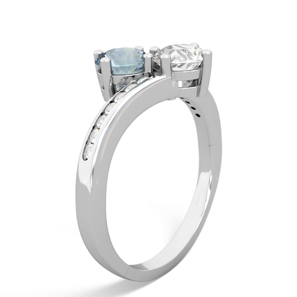 Aquamarine Channel Set Two Stone 14K White Gold ring R5303