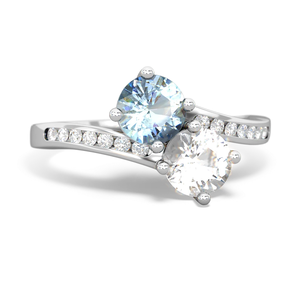 Aquamarine Channel Set Two Stone 14K White Gold ring R5303