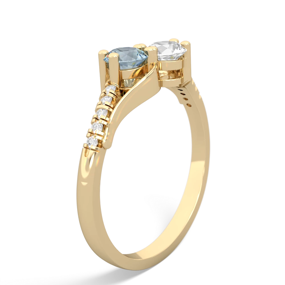 Aquamarine Infinity Pave Two Stone 14K Yellow Gold ring R5285