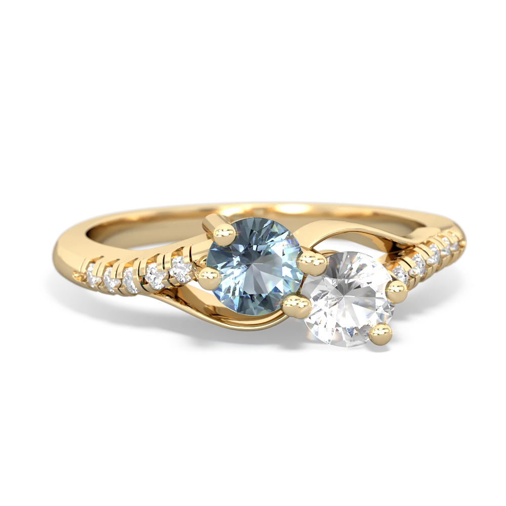 Aquamarine Infinity Pave Two Stone 14K Yellow Gold ring R5285