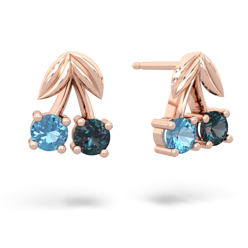 Blue Topaz Sweet Cherries 14K Rose Gold earrings E7001