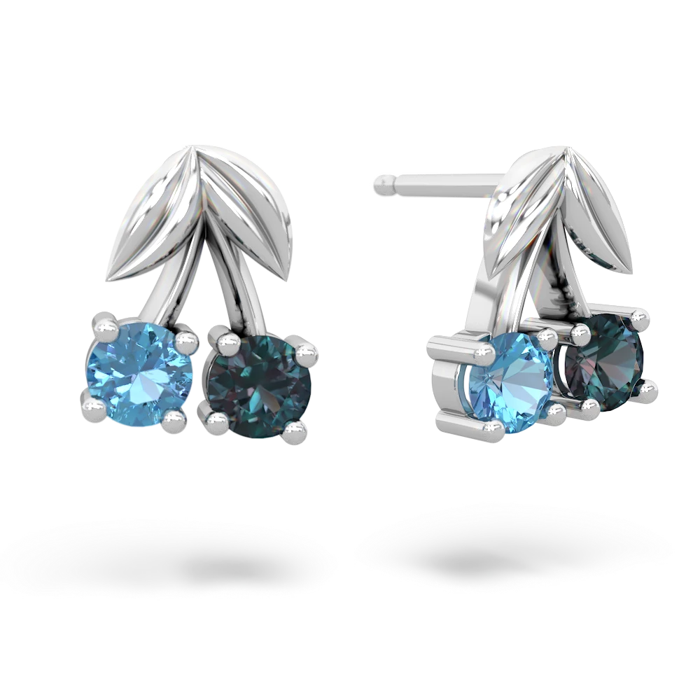 Blue Topaz Sweet Cherries 14K White Gold earrings E7001