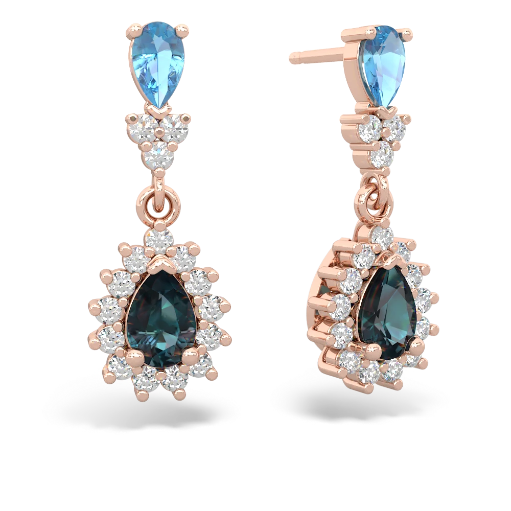 Blue Topaz Halo Pear Dangle 14K Rose Gold earrings E1882