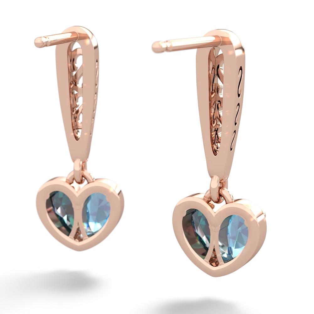 Blue Topaz Filligree Heart 14K Rose Gold earrings E5070