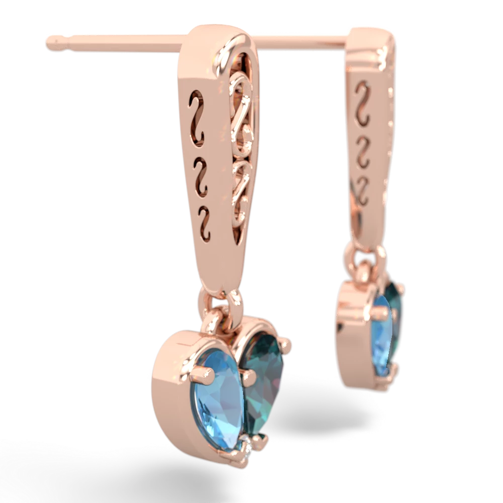 Blue Topaz Filligree Heart 14K Rose Gold earrings E5070