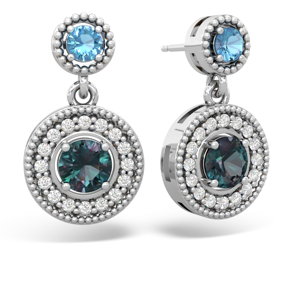 Blue Topaz Halo Dangle 14K White Gold earrings E5319