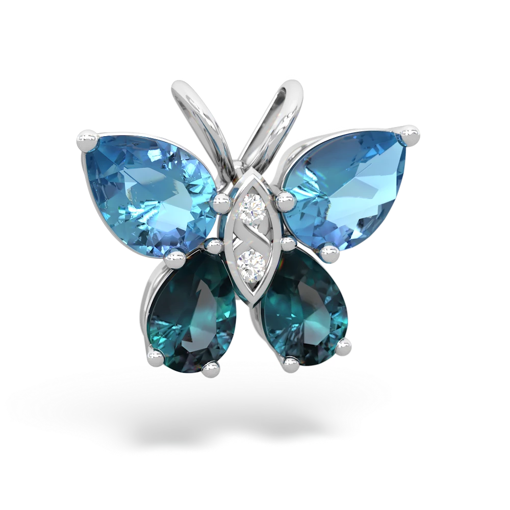 Blue Topaz Butterfly 14K White Gold pendant P2215