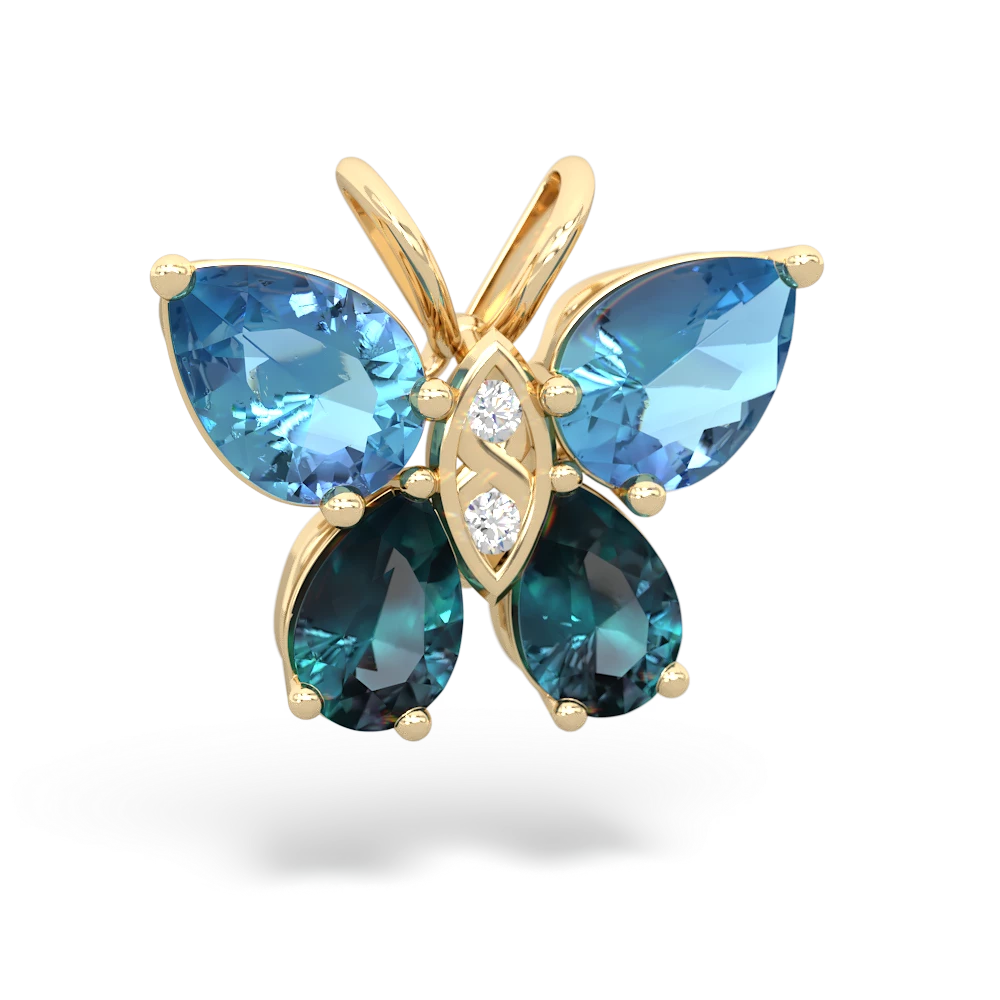 Blue Topaz Butterfly 14K Yellow Gold pendant P2215