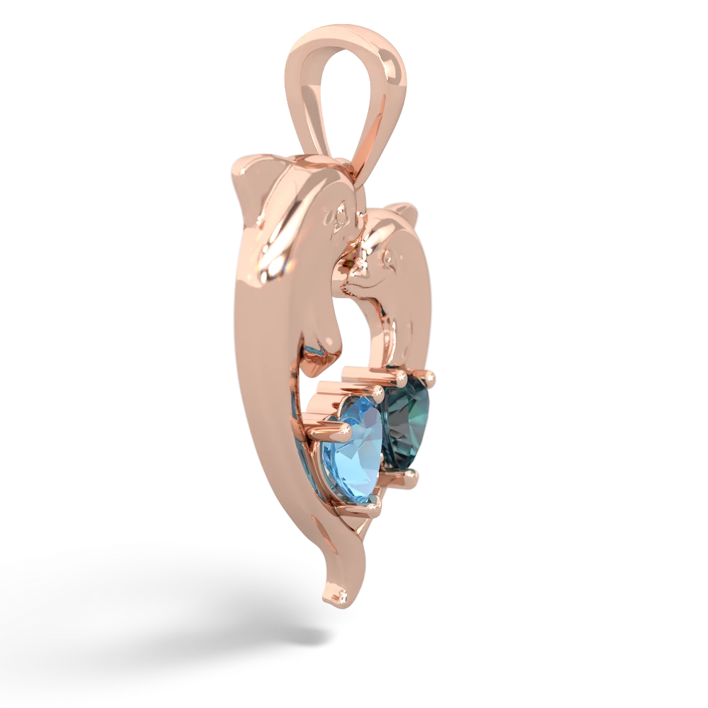 Blue Topaz Dolphin Heart 14K Rose Gold pendant P5820