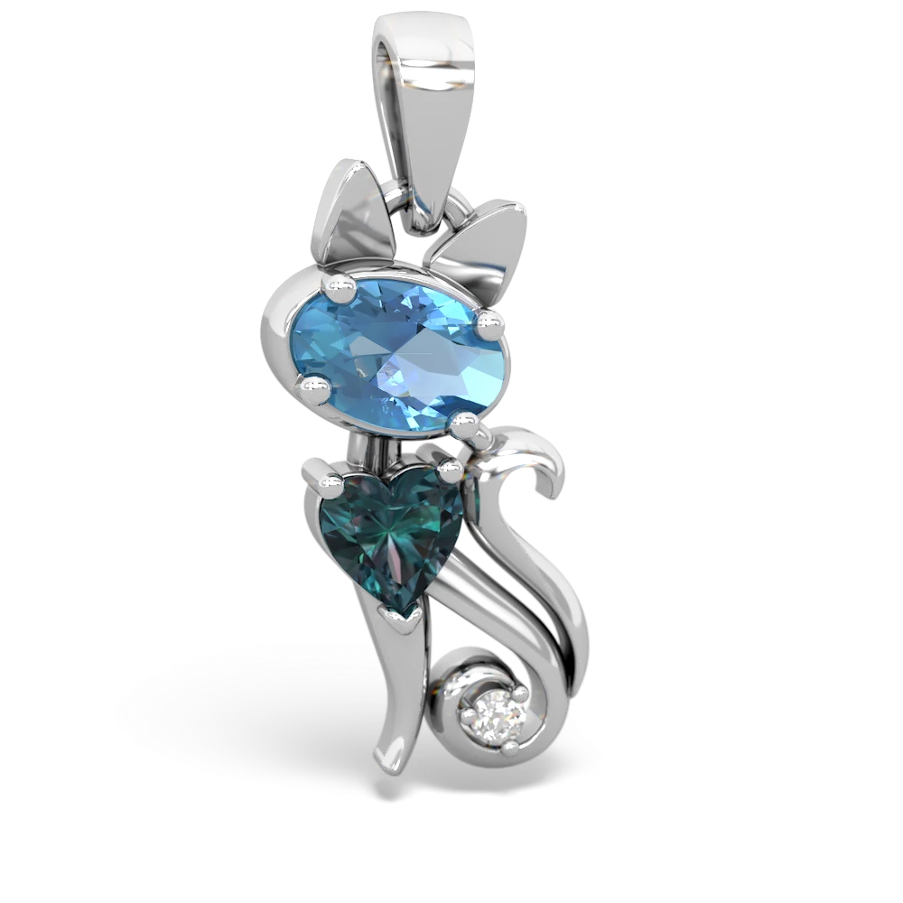 Blue Topaz Kitten 14K White Gold pendant P5780