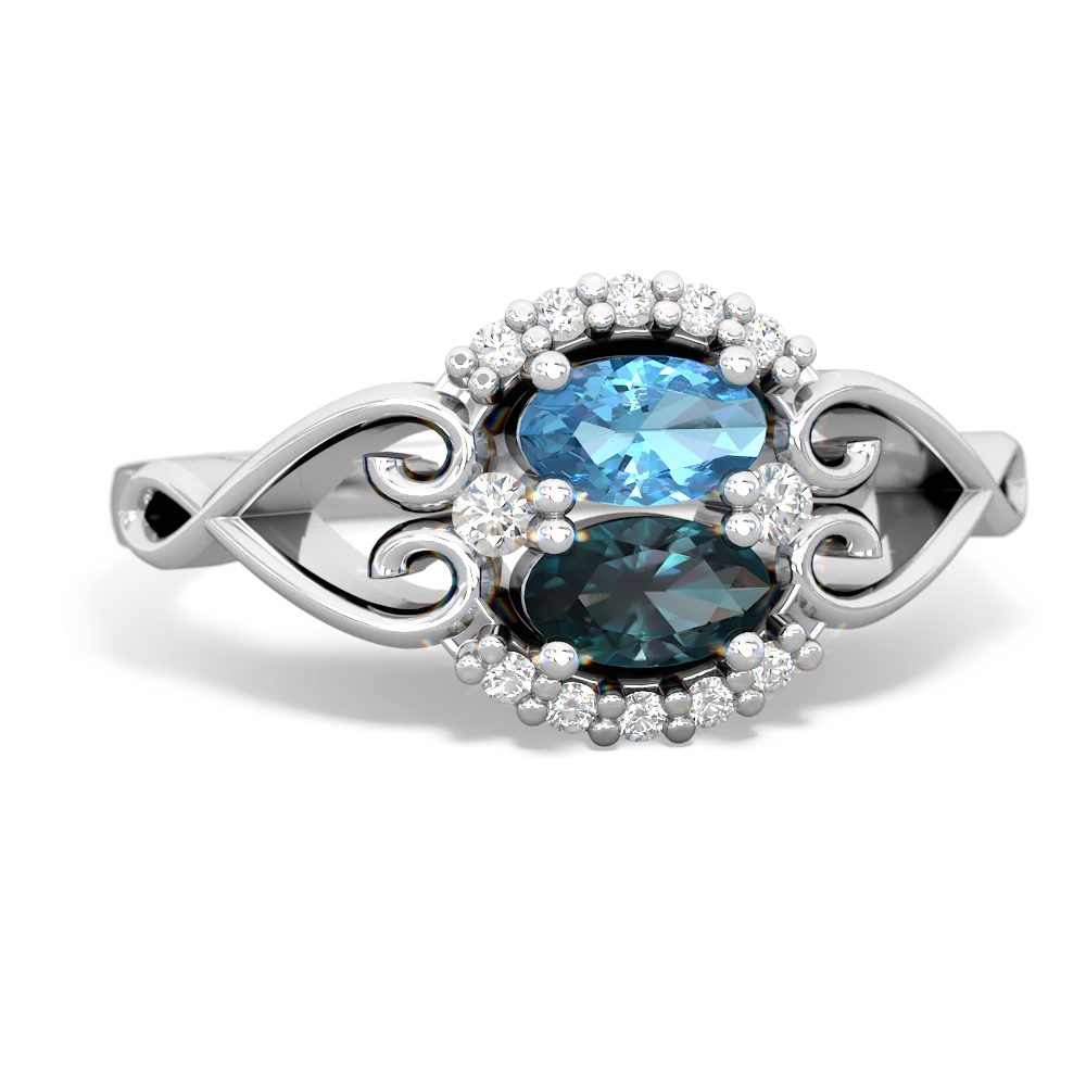 Blue Topaz Love Nest 14K White Gold ring R5860