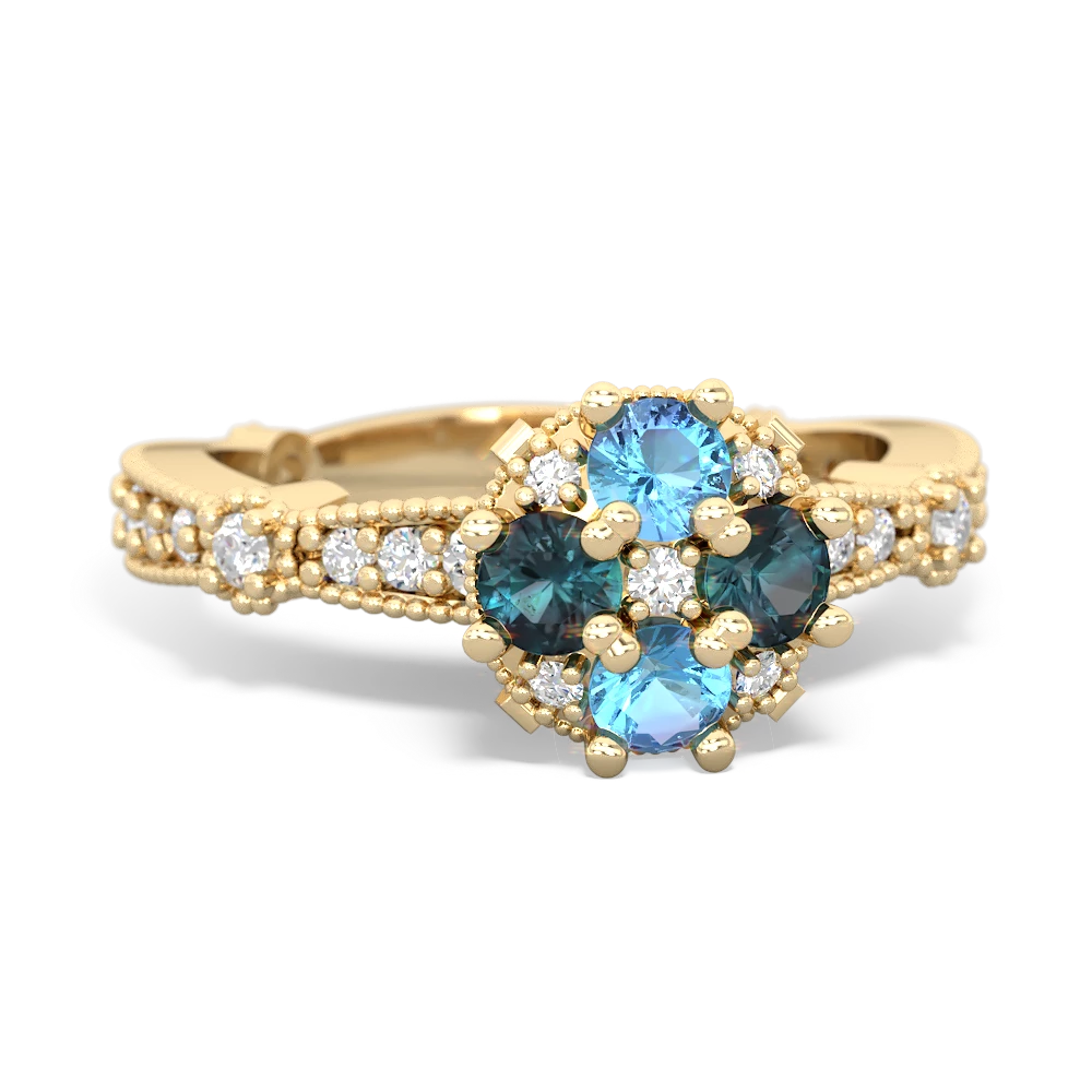 Blue Topaz Sparkling Tiara Cluster 14K Yellow Gold ring R26293RD