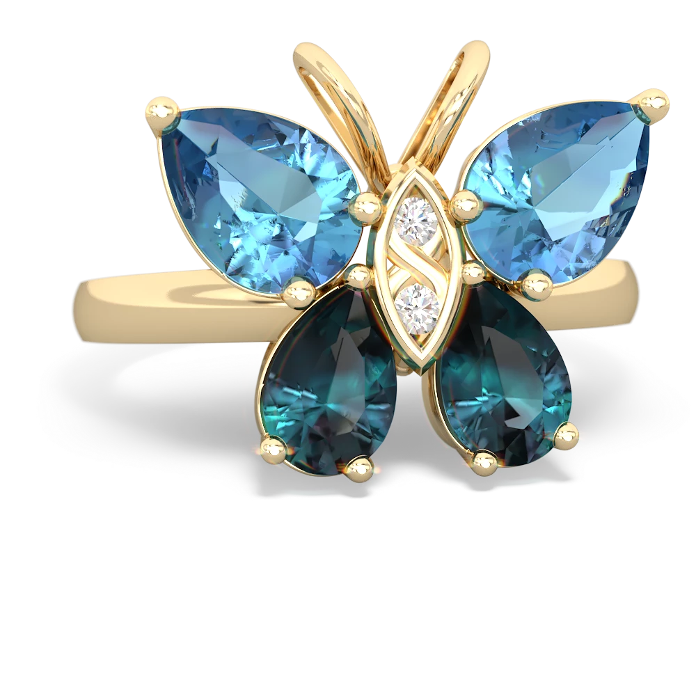 Blue Topaz Butterfly 14K Yellow Gold ring R2215