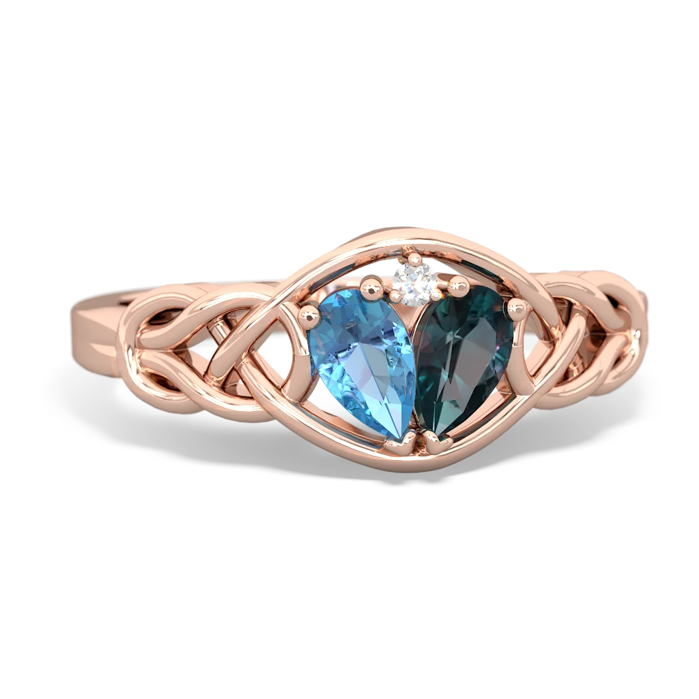 Blue Topaz Celtic Love Knot 14K Rose Gold ring R5420