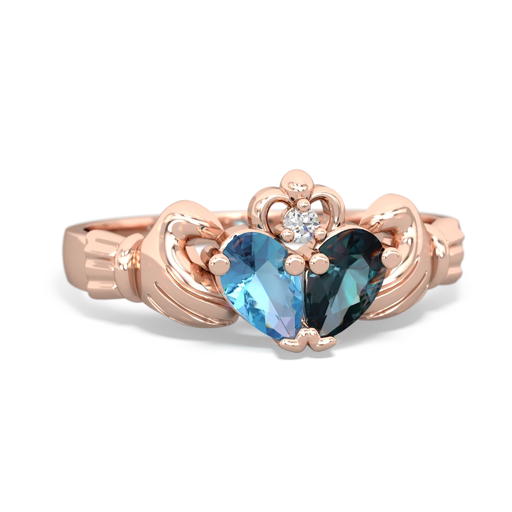 Blue Topaz 'Our Heart' Claddagh 14K Rose Gold ring R2388