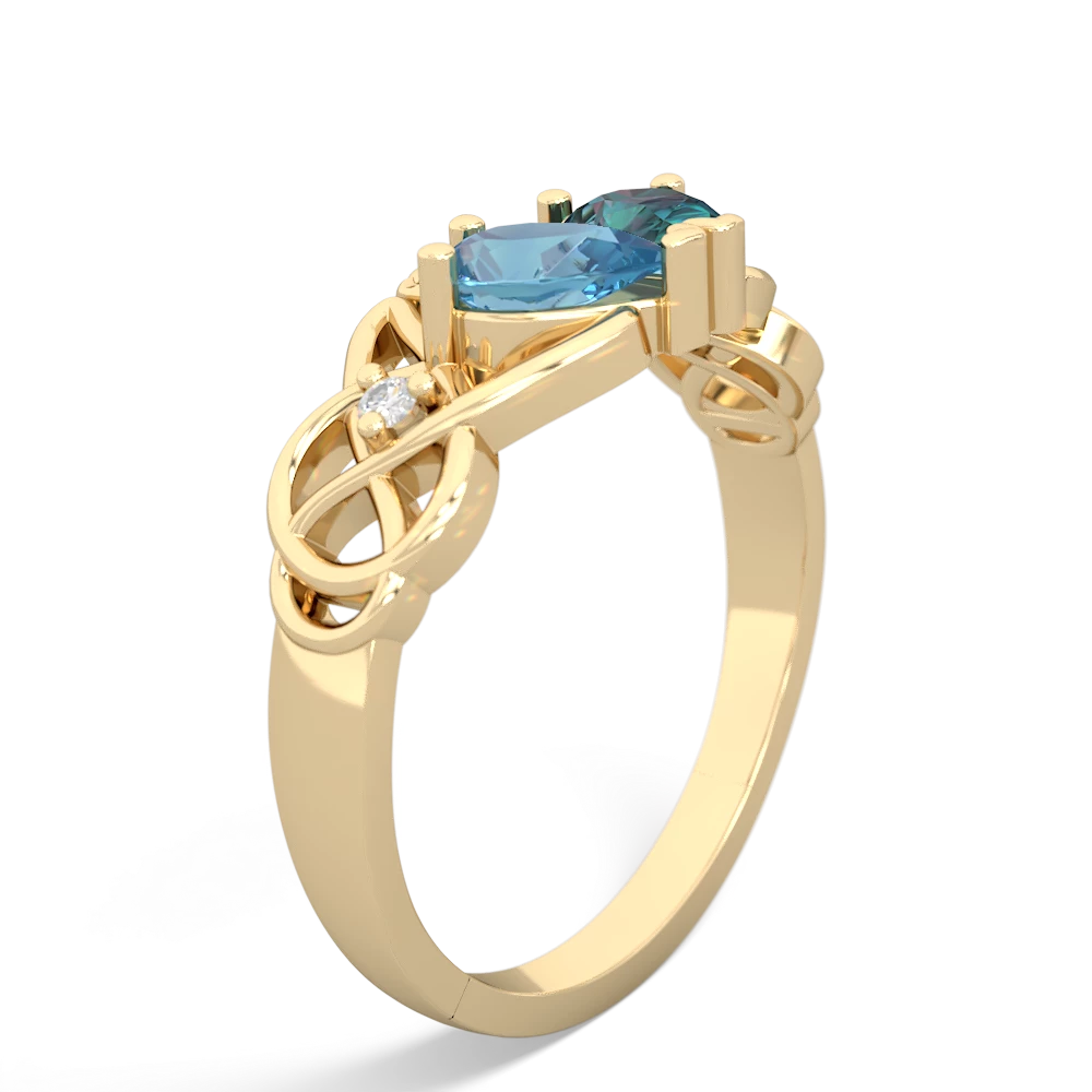 Blue Topaz 'One Heart' Celtic Knot Claddagh 14K Yellow Gold ring R5322