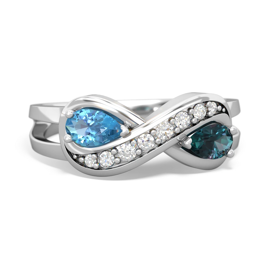 Blue Topaz Diamond Infinity 14K White Gold ring R5390