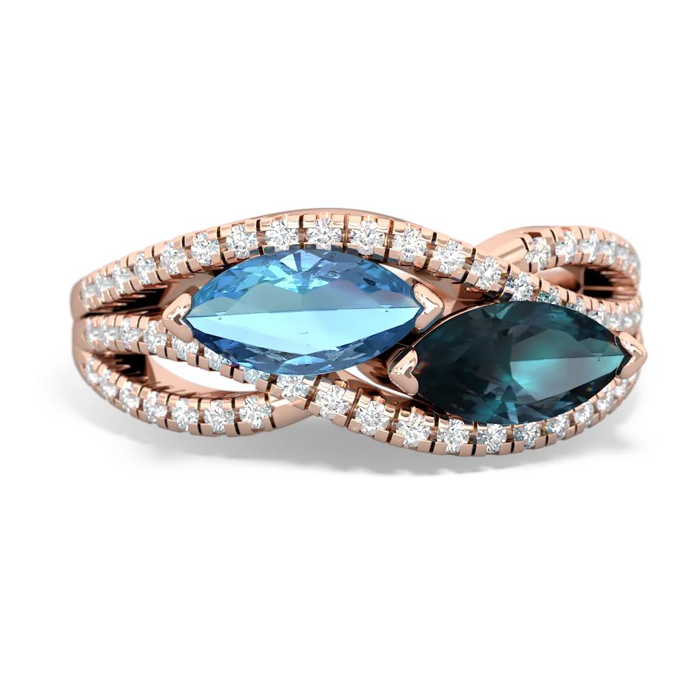 Blue Topaz Diamond Rivers 14K Rose Gold ring R3070