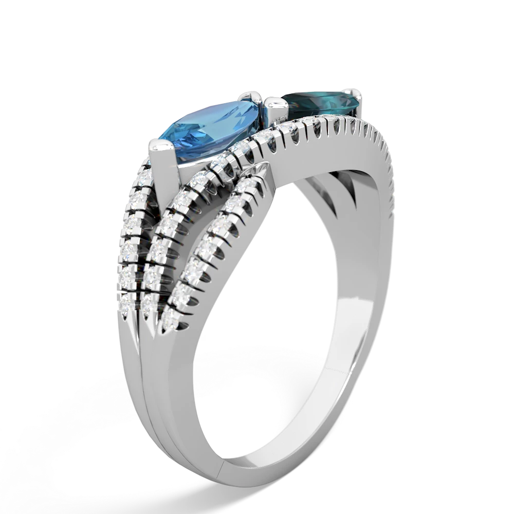 Blue Topaz Diamond Rivers 14K White Gold ring R3070