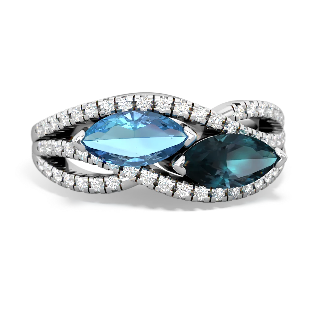 Blue Topaz Diamond Rivers 14K White Gold ring R3070