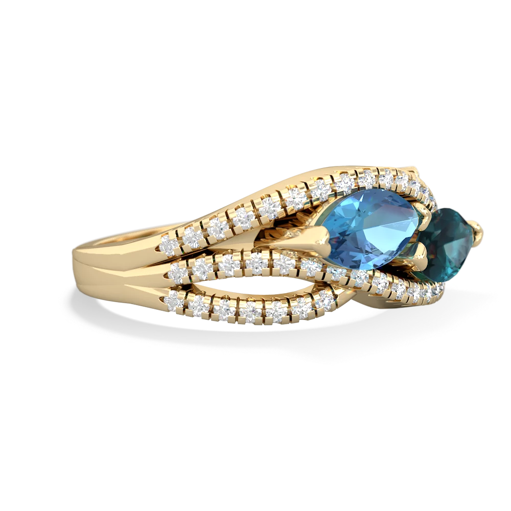 Blue Topaz Diamond Rivers 14K Yellow Gold ring R3070