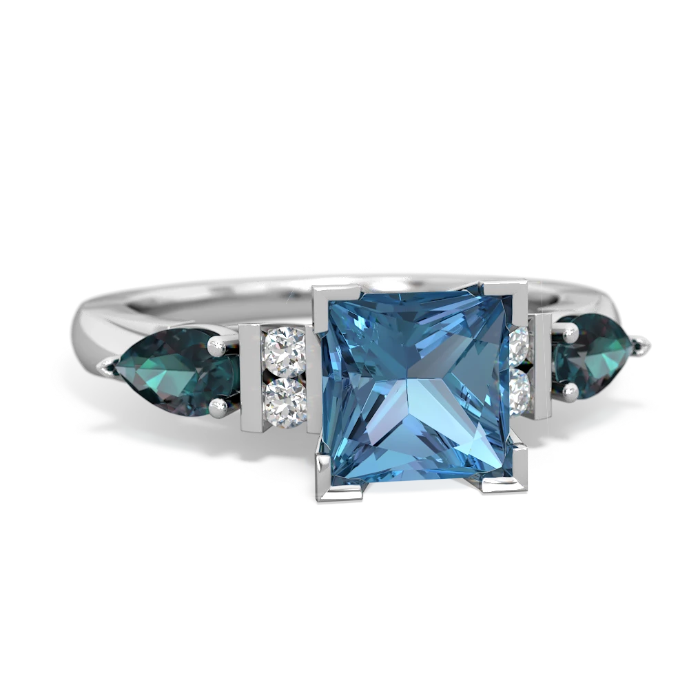 Blue Topaz 6Mm Princess Eternal Embrace Engagement 14K White Gold ring C2002