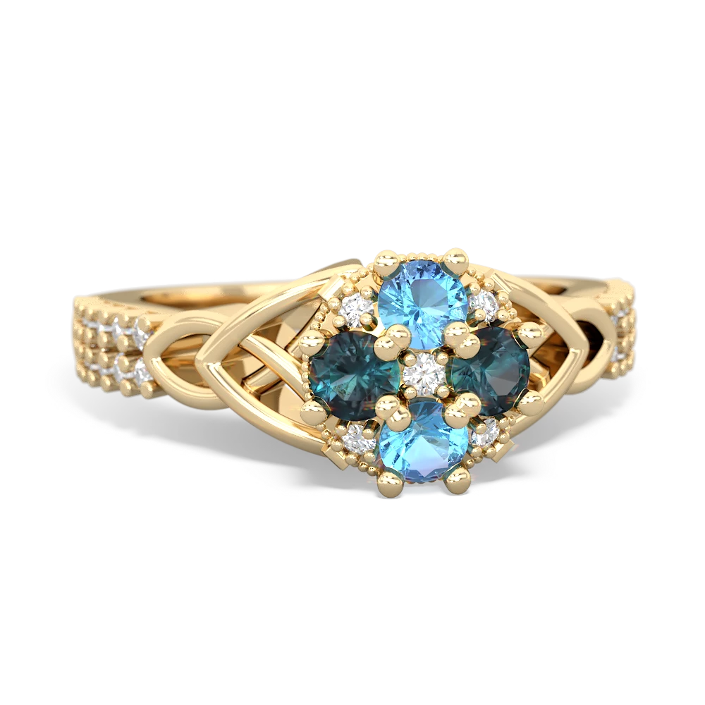 Blue Topaz Celtic Knot Cluster Engagement 14K Yellow Gold ring R26443RD