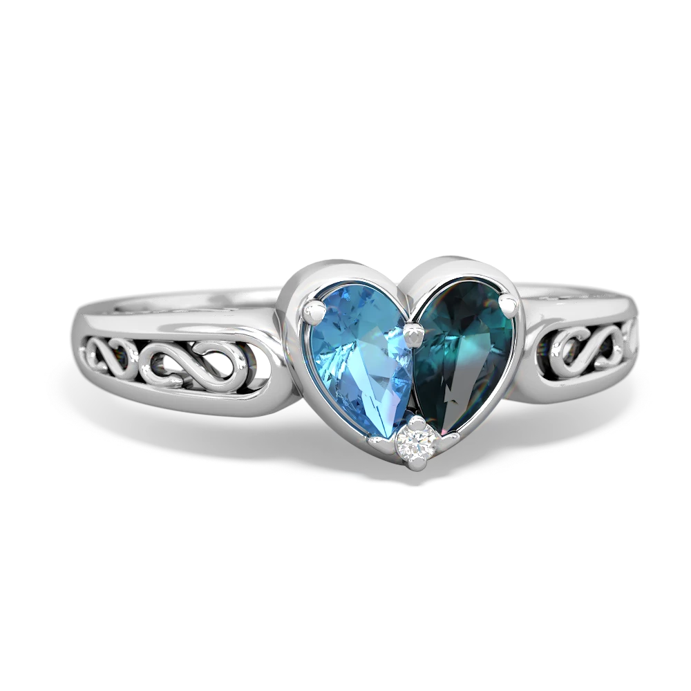 Blue Topaz Filligree 'One Heart' 14K White Gold ring R5070