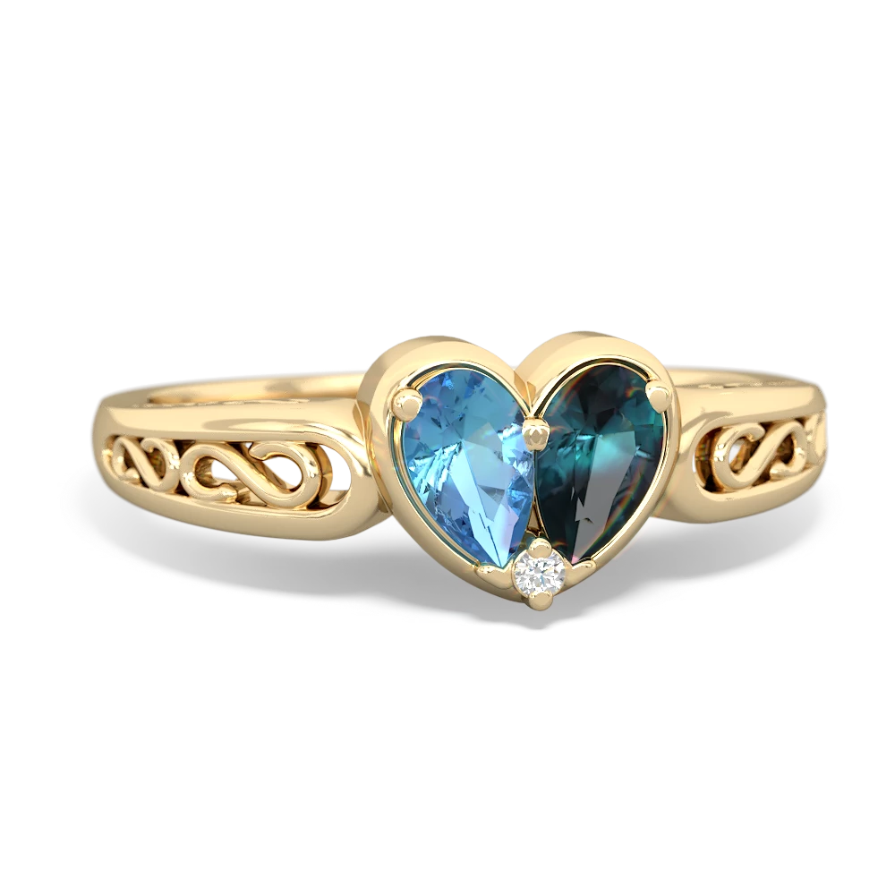 Blue Topaz Filligree 'One Heart' 14K Yellow Gold ring R5070