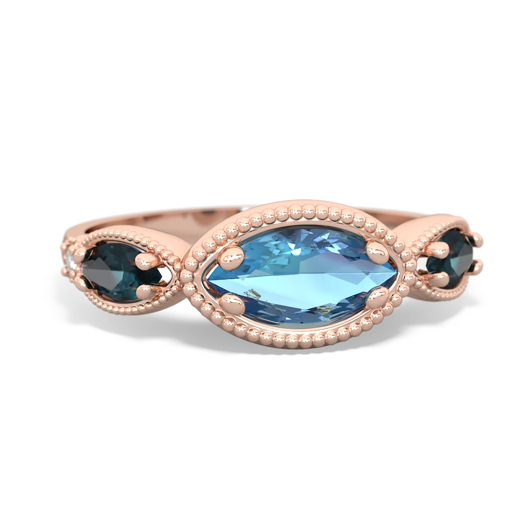 Blue Topaz Milgrain Marquise 14K Rose Gold ring R5700