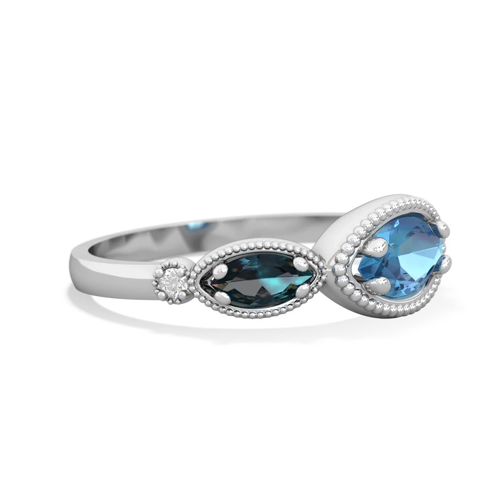 Blue Topaz Milgrain Marquise 14K White Gold ring R5700