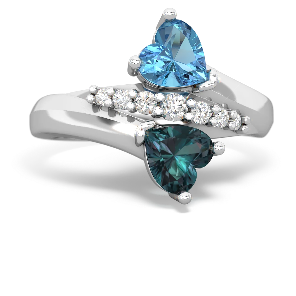 Blue Topaz Heart To Heart 14K White Gold ring R2064