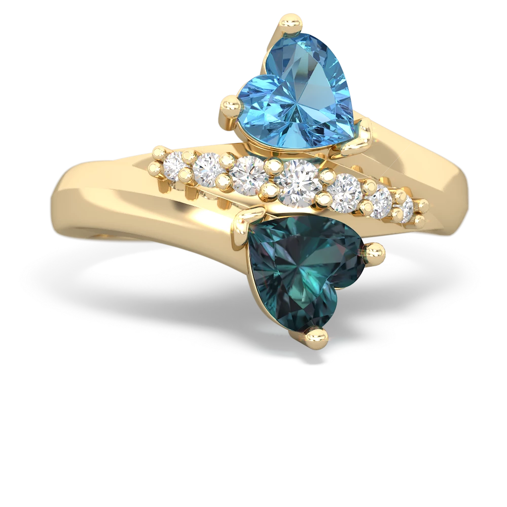 Blue Topaz Heart To Heart 14K Yellow Gold ring R2064