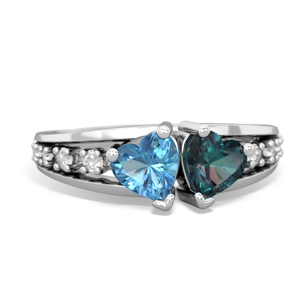 Blue Topaz Alexandrite Heart to Heart ring 14K White Gold JewelsForMe