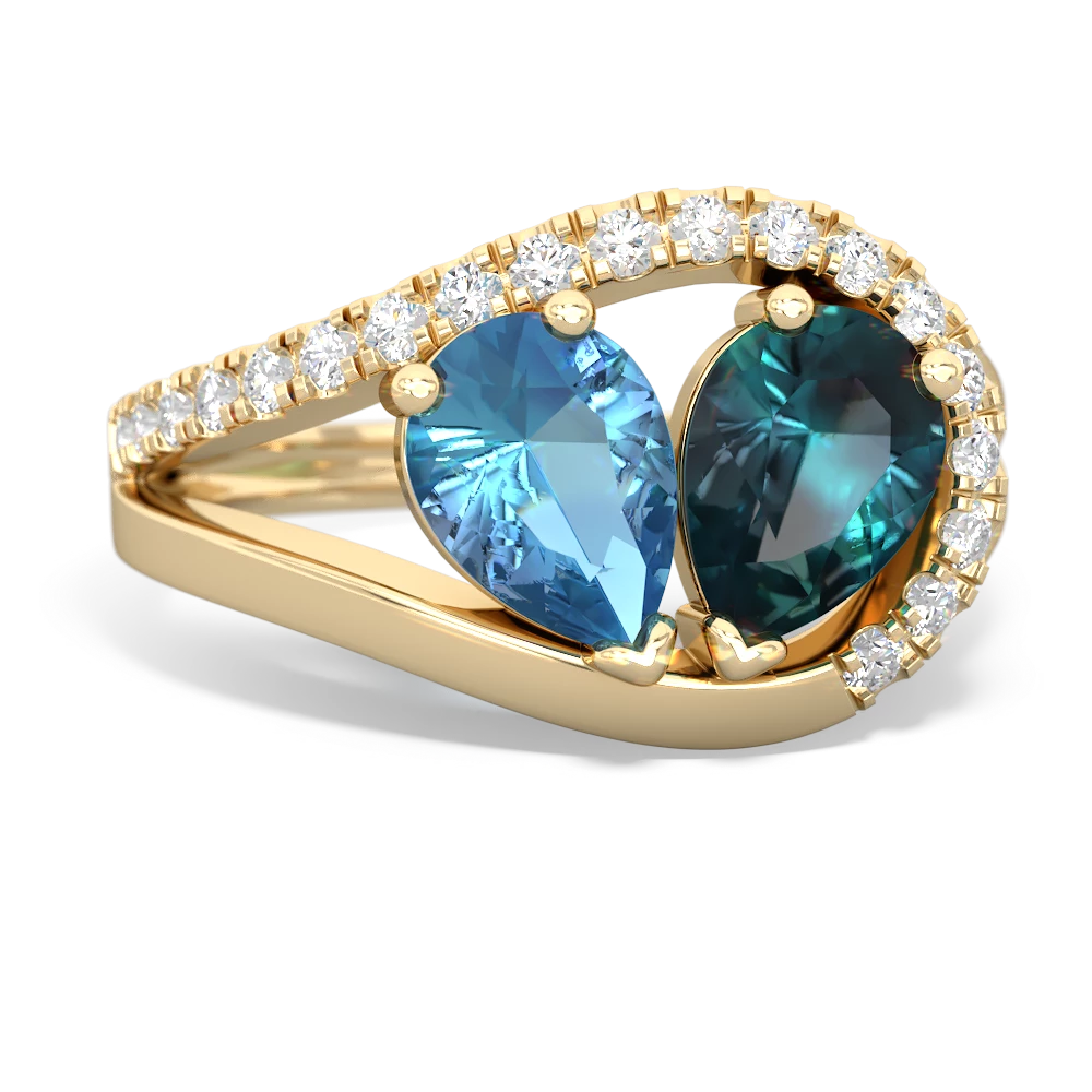 Blue Topaz Nestled Heart Keepsake 14K Yellow Gold ring R5650