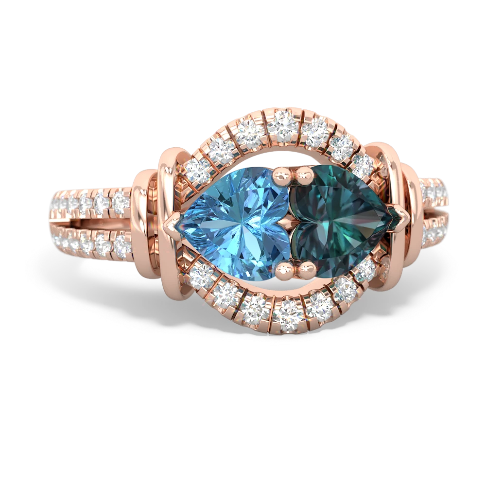 Blue Topaz Art-Deco Keepsake 14K Rose Gold ring R5630