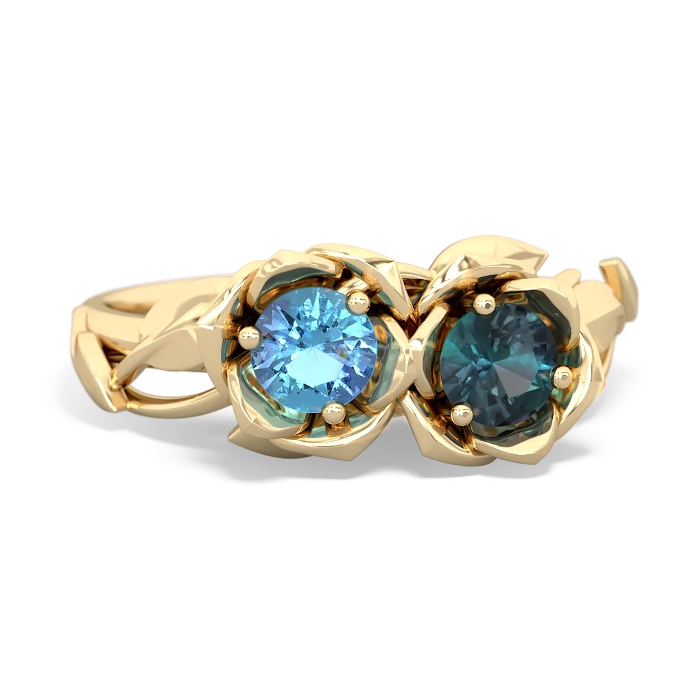 Blue Topaz Rose Garden 14K Yellow Gold ring R5510