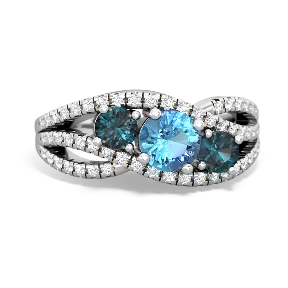 Blue Topaz Three Stone Aurora 14K White Gold ring R3080