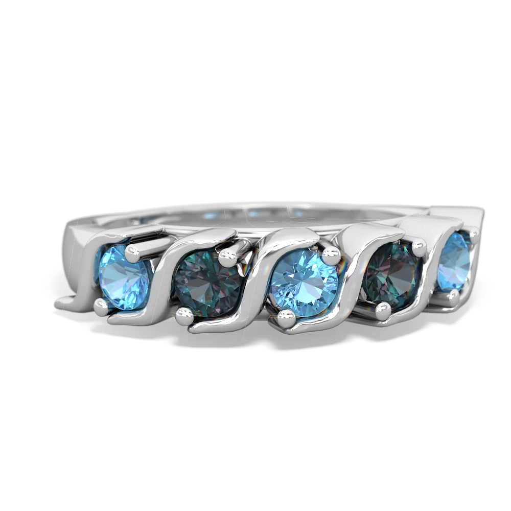 Blue Topaz Anniversary Band 14K White Gold ring R2089