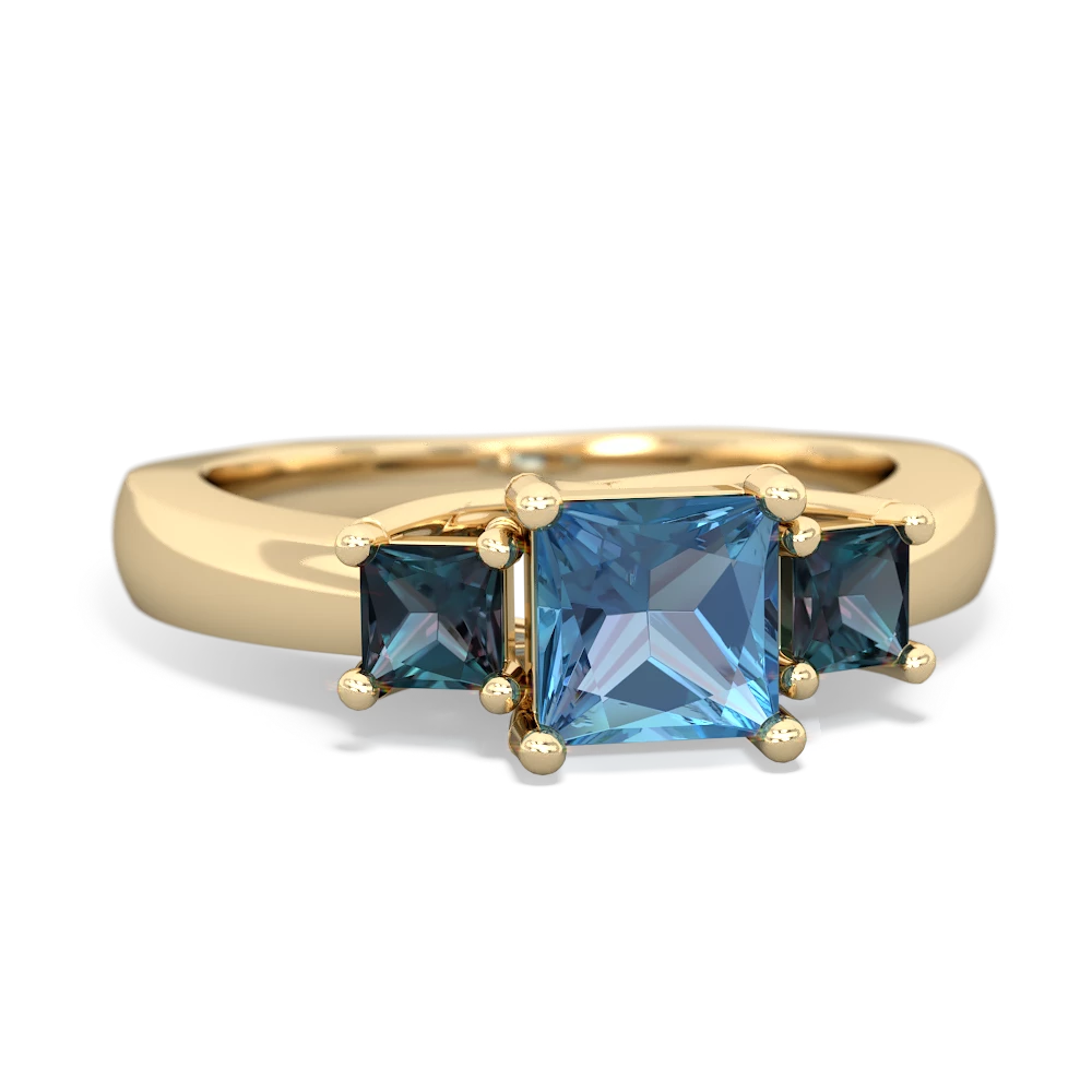 Blue Topaz Three Stone Trellis 14K Yellow Gold ring R4015