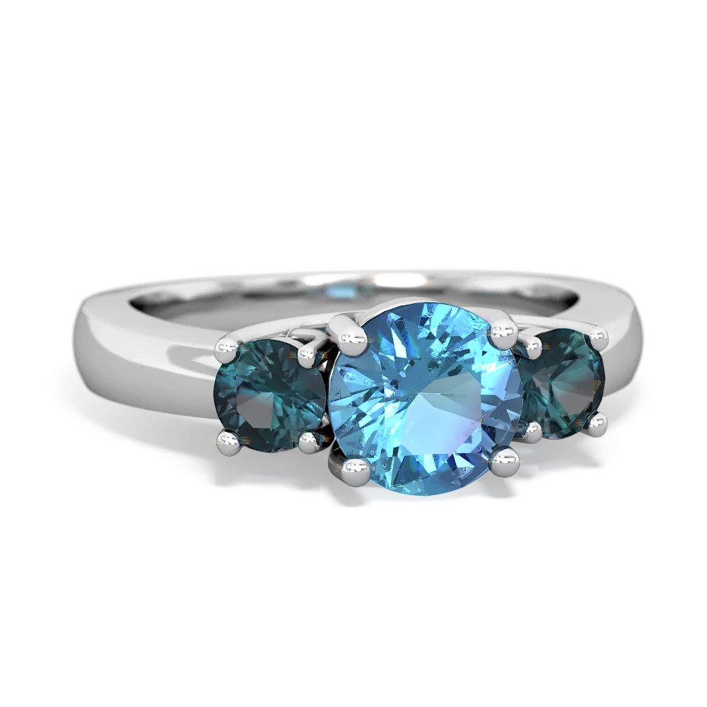 Oval & Round 3-Stone Blue Topaz & Diamond Engagement Ring 14k White Gold 3ct  - AZ2249