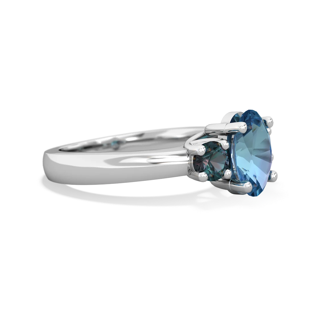 Blue Topaz Three Stone Oval Trellis 14K White Gold ring R4024