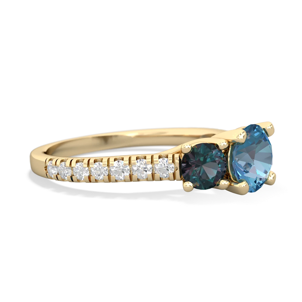 Blue Topaz Pave Trellis 14K Yellow Gold ring R5500