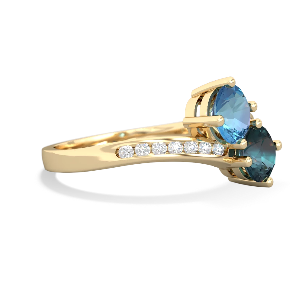 Blue Topaz Channel Set Two Stone 14K Yellow Gold ring R5303