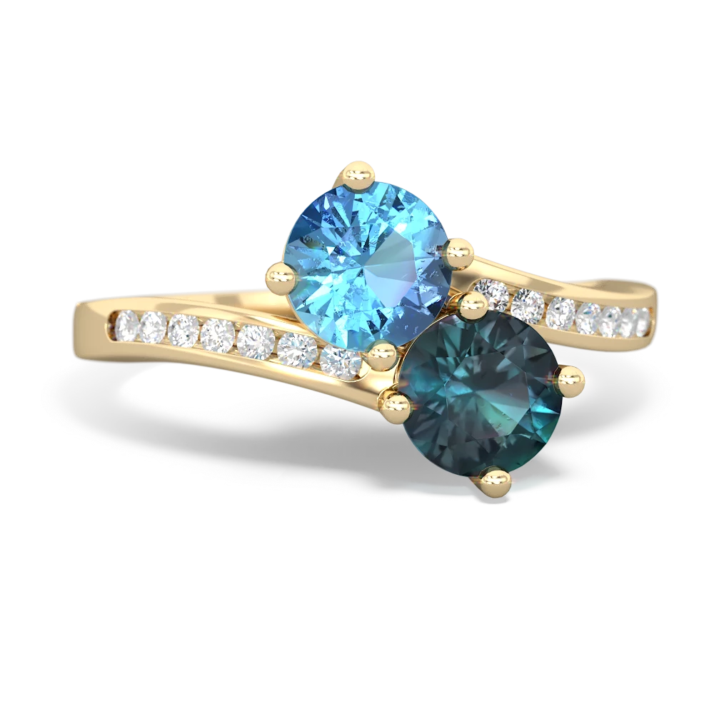 Blue Topaz Channel Set Two Stone 14K Yellow Gold ring R5303